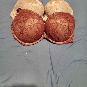 PINK Victoria's Secret Lace Bra - Cream and Brown